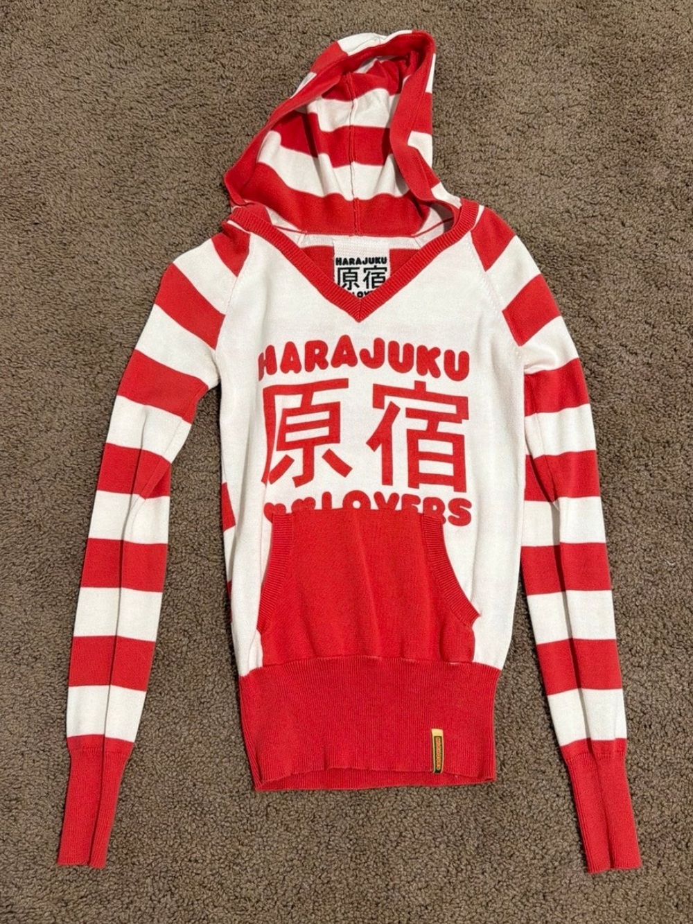 Harajuku Lovers The Sweet Escape Red & White Striped Hoodie Sweater